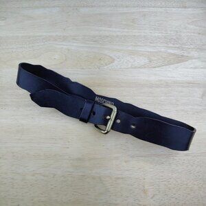Vintage Y2K MOSCHINO Couture Italian black wavy leather waist belt women's 42